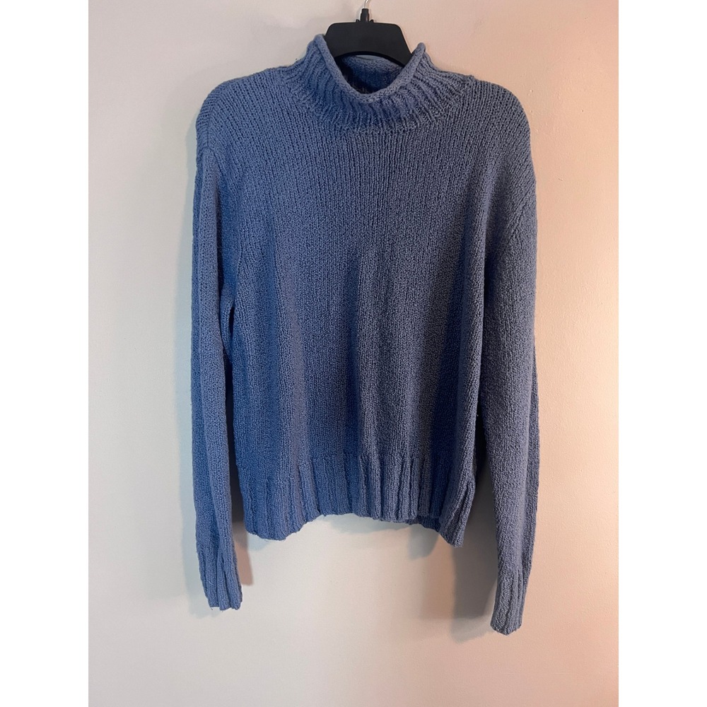 Nordstrom Vintage Blue Mock Neck Chunky Knit Cotton Blend Sweater Large